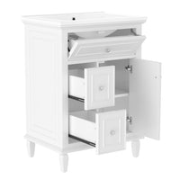 VanityFus 24-in Bathroom Vanity White Single Sink Combo with Ceramic Top 1 Door 3 Drawers Adjustable Shelves