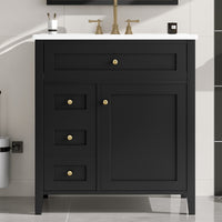 VanityFus 30-in Black Bathroom Vanity Single Sink Combo Ceramic Top 1 door 4 drawers Adjustable Shelves