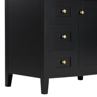 VanityFus 30-in Black Bathroom Vanity Single Sink Combo Ceramic Top 1 door 4 drawers Adjustable Shelves