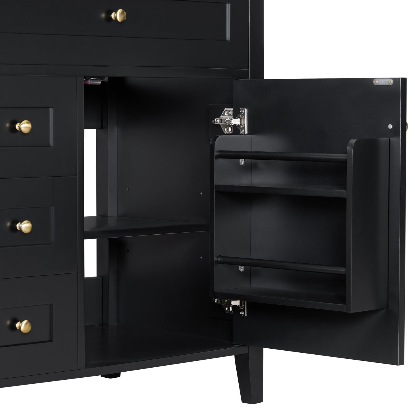 VanityFus 30-in Black Bathroom Vanity Single Sink Combo Ceramic Top 1 door 4 drawers Adjustable Shelves