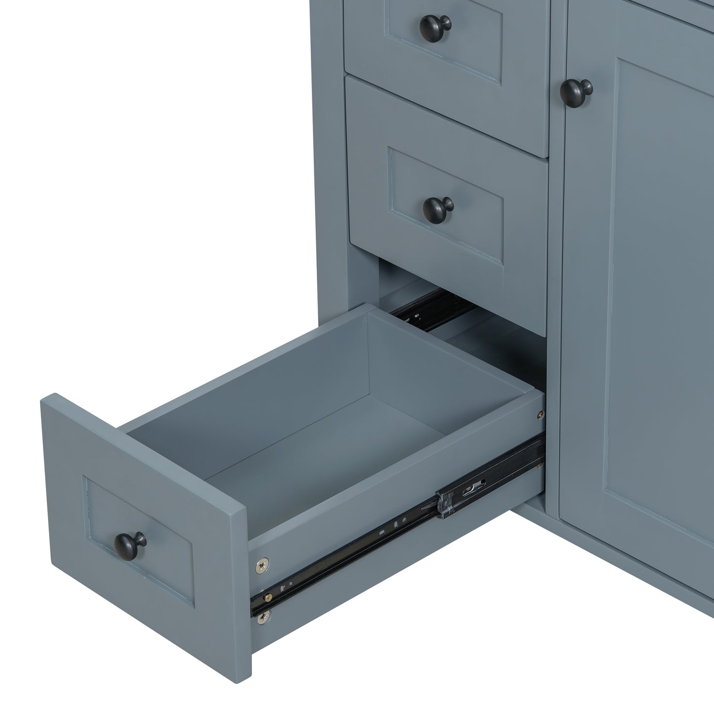VanityFus 30-in Blue Grey Bathroom Vanity Single Sink Combo Ceramic Top 1 door 4 drawers Adjustable Shelves