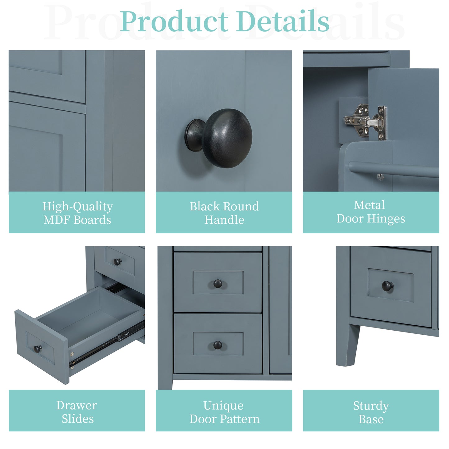 VanityFus 30-in Blue Grey Bathroom Vanity Single Sink Combo Ceramic Top 1 door 4 drawers Adjustable Shelves