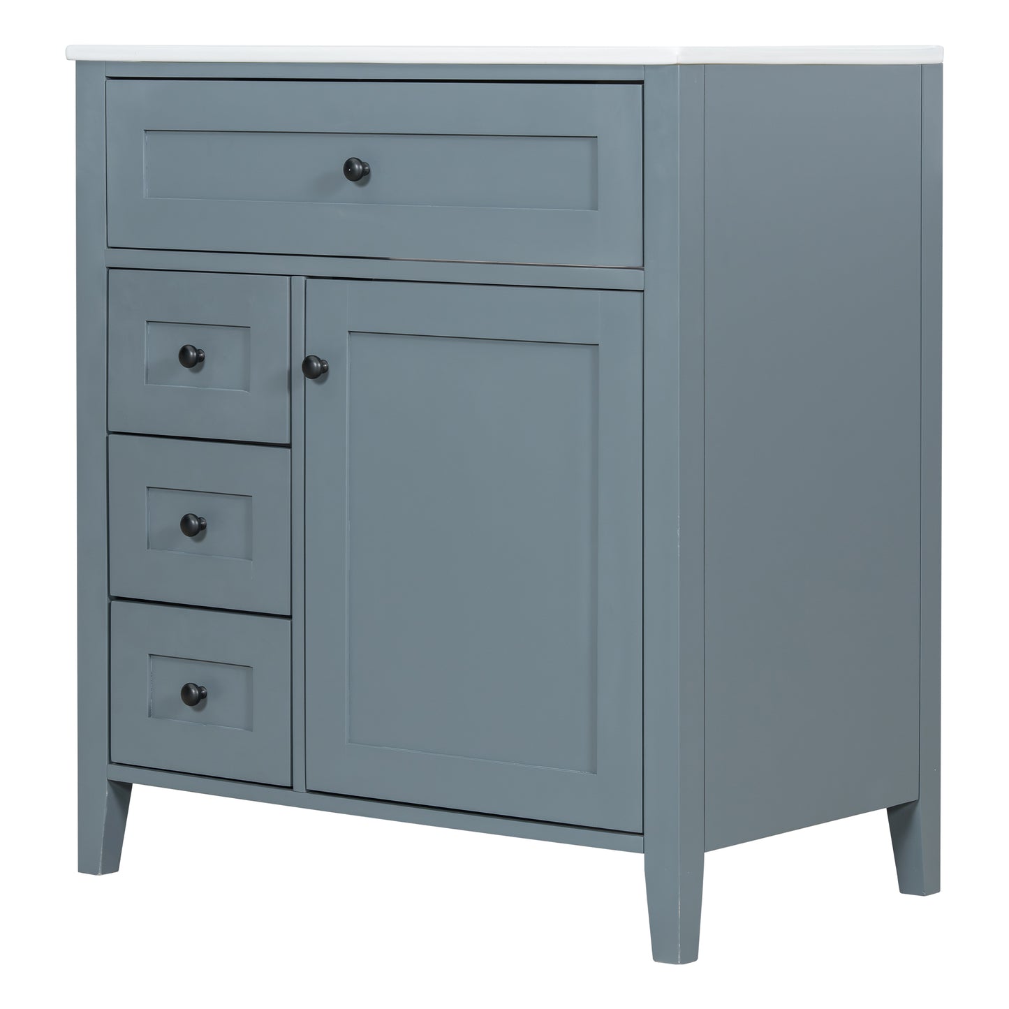 VanityFus 30-in Blue Grey Bathroom Vanity Single Sink Combo Ceramic Top 1 door 4 drawers Adjustable Shelves