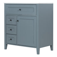 VanityFus 30-in Blue Grey Bathroom Vanity Single Sink Combo Ceramic Top 1 door 4 drawers Adjustable Shelves