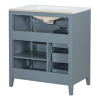 VanityFus 30-in Blue Grey Bathroom Vanity Single Sink Combo Ceramic Top 1 door 4 drawers Adjustable Shelves