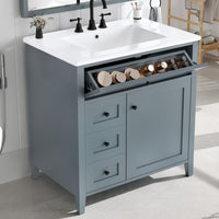 VanityFus 30-in Blue Grey Bathroom Vanity Single Sink Combo Ceramic Top 1 door 4 drawers Adjustable Shelves