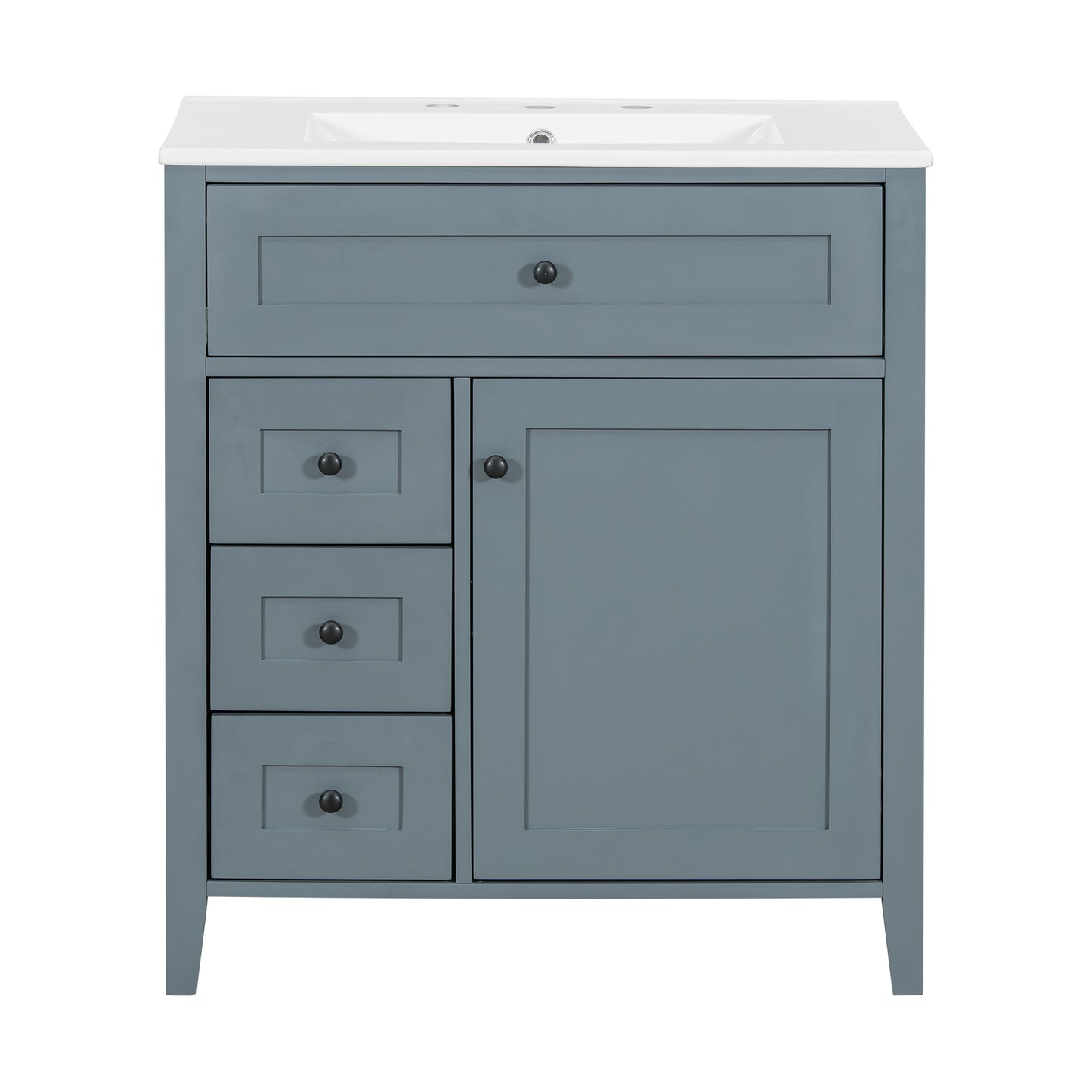 VanityFus 30-in Blue Grey Bathroom Vanity Single Sink Combo Ceramic Top 1 door 4 drawers Adjustable Shelves