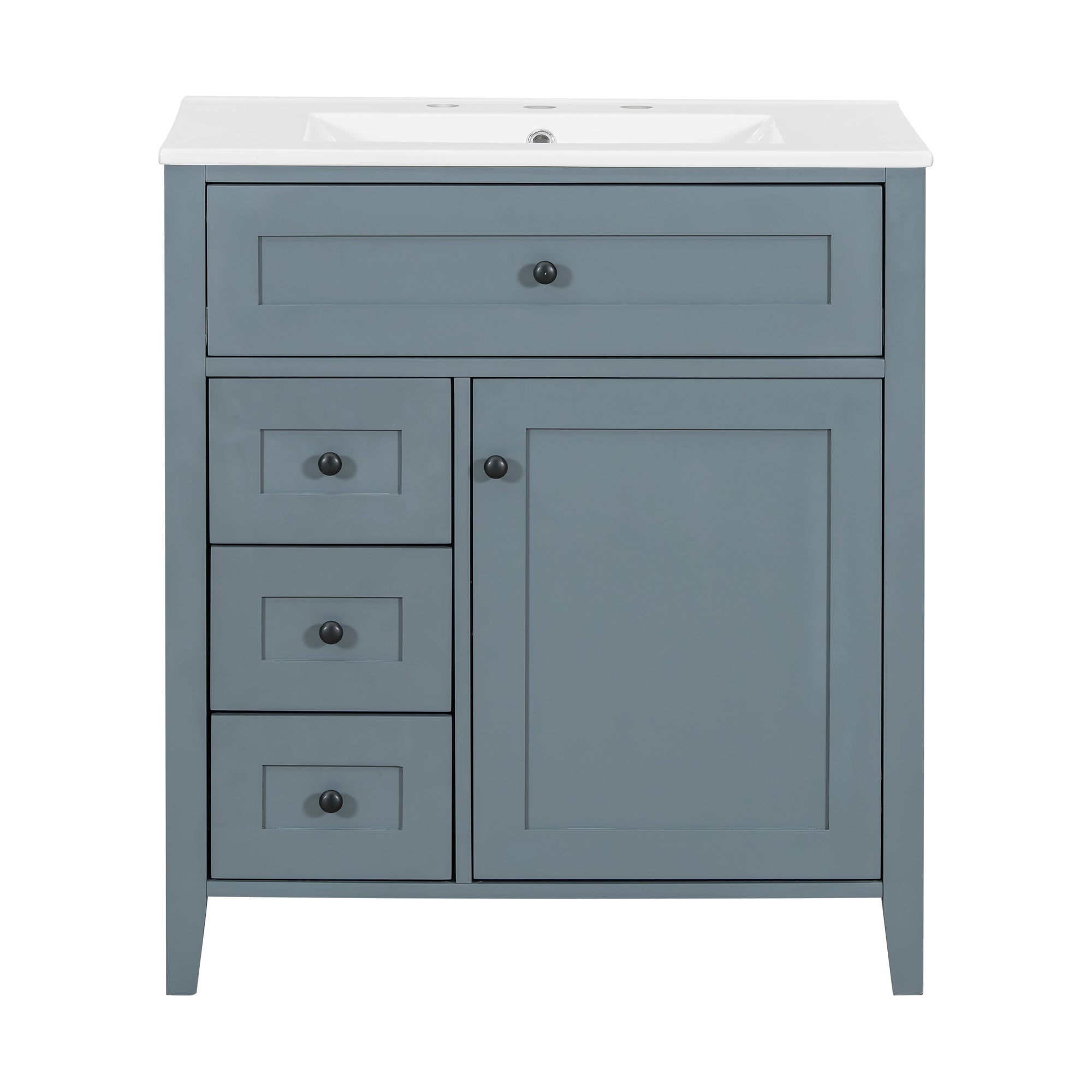 VanityFus 30-in Blue Grey Bathroom Vanity Single Sink Combo Ceramic Top 1 door 4 drawers Adjustable Shelves