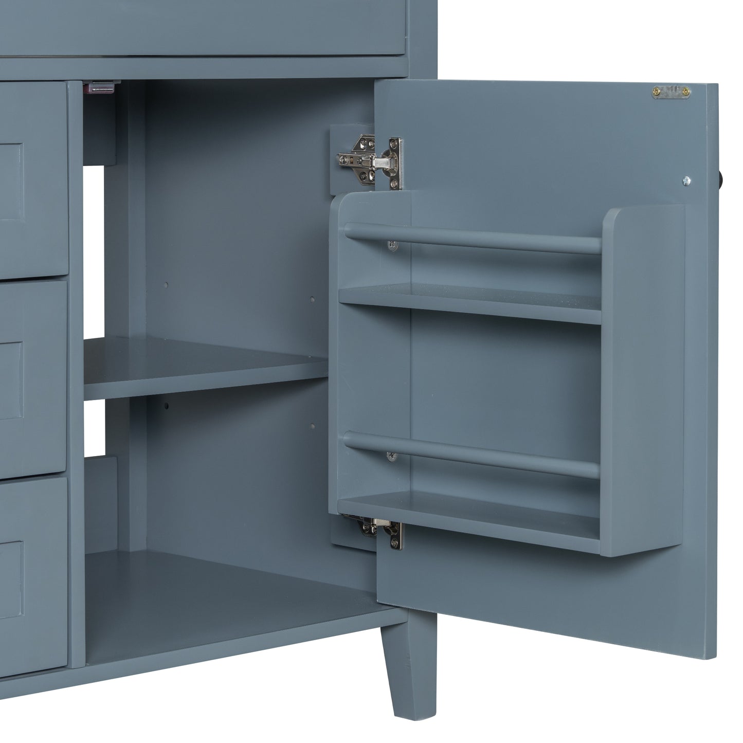 VanityFus 30-in Blue Grey Bathroom Vanity Single Sink Combo Ceramic Top 1 door 4 drawers Adjustable Shelves