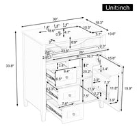 VanityFus 30-in Blue Grey Bathroom Vanity Single Sink Combo Ceramic Top 1 door 4 drawers Adjustable Shelves