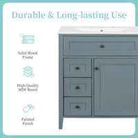 VanityFus 30-in Blue Grey Bathroom Vanity Single Sink Combo Ceramic Top 1 door 4 drawers Adjustable Shelves