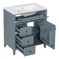 VanityFus 30-in Blue Grey Bathroom Vanity Single Sink Combo Ceramic Top 1 door 4 drawers Adjustable Shelves