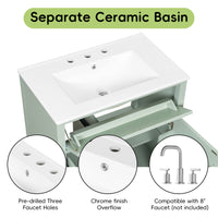 VanityFus 30-in Green Bathroom Vanity Single Sink Combo Ceramic Top 1 door 4 drawers Adjustable Shelves