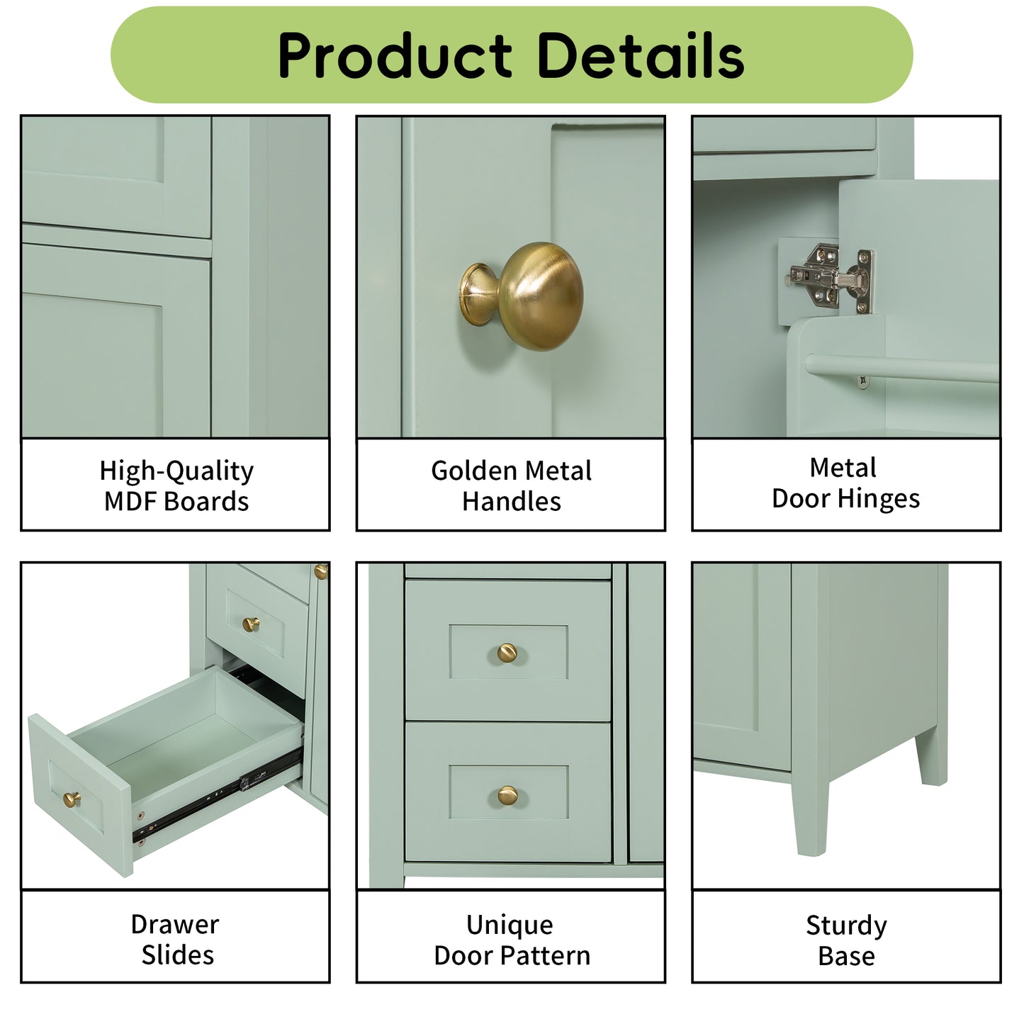VanityFus 30-in Green Bathroom Vanity Single Sink Combo Ceramic Top 1 door 4 drawers Adjustable Shelves