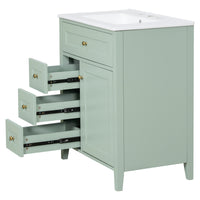 VanityFus 30-in Green Bathroom Vanity Single Sink Combo Ceramic Top 1 door 4 drawers Adjustable Shelves