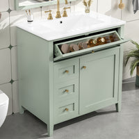VanityFus 30-in Green Bathroom Vanity Single Sink Combo Ceramic Top 1 door 4 drawers Adjustable Shelves