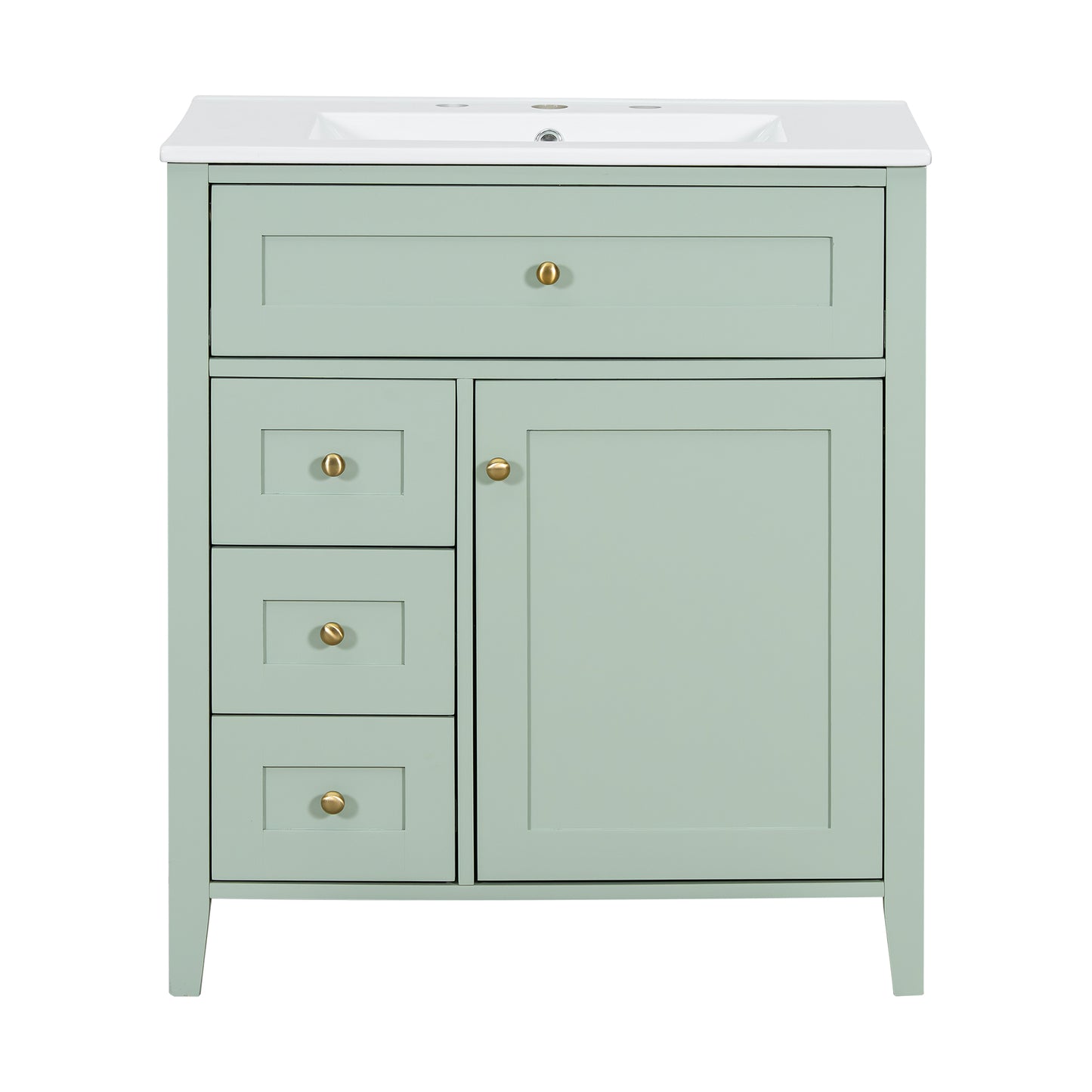 VanityFus 30-in Green Bathroom Vanity Single Sink Combo Ceramic Top 1 door 4 drawers Adjustable Shelves