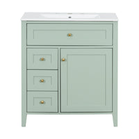 VanityFus 30-in Green Bathroom Vanity Single Sink Combo Ceramic Top 1 door 4 drawers Adjustable Shelves