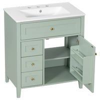 VanityFus 30-in Green Bathroom Vanity Single Sink Combo Ceramic Top 1 door 4 drawers Adjustable Shelves