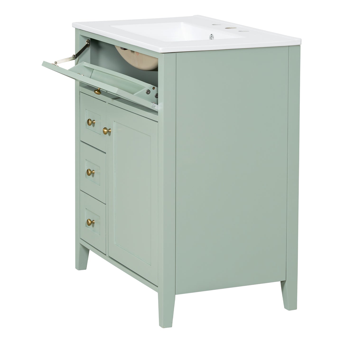 VanityFus 30-in Green Bathroom Vanity Single Sink Combo Ceramic Top 1 door 4 drawers Adjustable Shelves