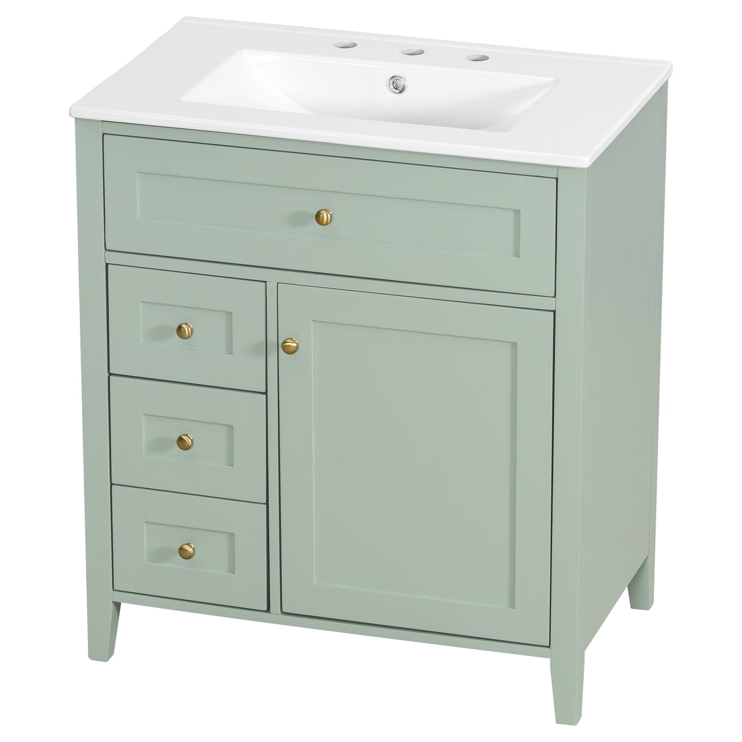 VanityFus 30-in Green Bathroom Vanity Single Sink Combo Ceramic Top 1 door 4 drawers Adjustable Shelves