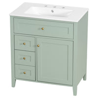 VanityFus 30-in Green Bathroom Vanity Single Sink Combo Ceramic Top 1 door 4 drawers Adjustable Shelves