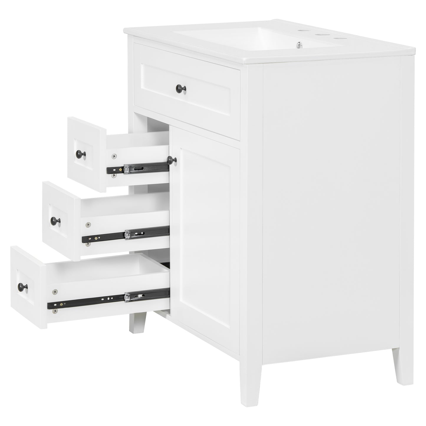 VanityFus 30-in White Bathroom Vanity Single Sink Combo Ceramic Top 1 door 4 drawers Adjustable Shelves
