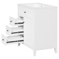 VanityFus 30-in White Bathroom Vanity Single Sink Combo Ceramic Top 1 door 4 drawers Adjustable Shelves