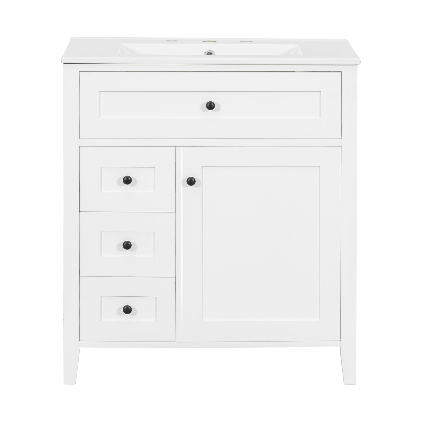 VanityFus 30-in White Bathroom Vanity Single Sink Combo Ceramic Top 1 door 4 drawers Adjustable Shelves