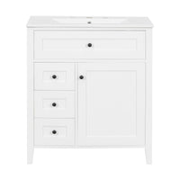 VanityFus 30-in White Bathroom Vanity Single Sink Combo Ceramic Top 1 door 4 drawers Adjustable Shelves