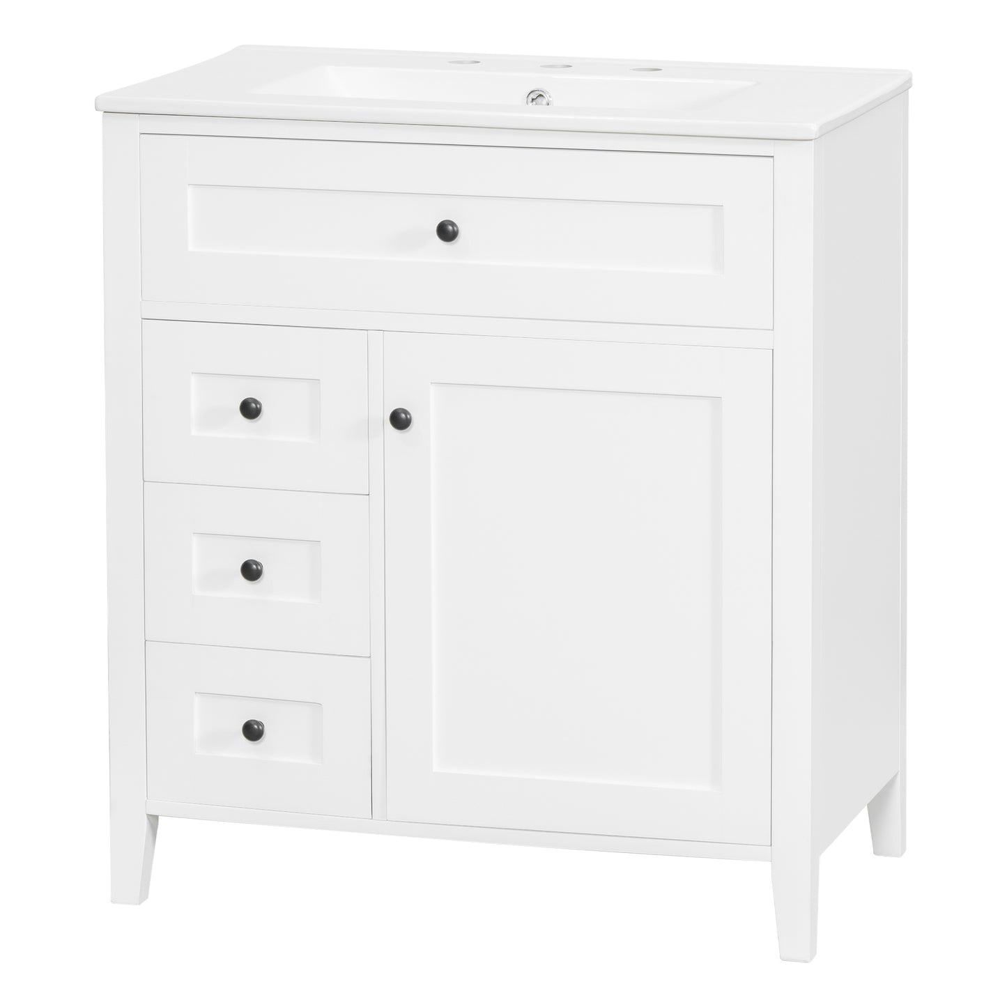 VanityFus 30-in White Bathroom Vanity Single Sink Combo Ceramic Top 1 door 4 drawers Adjustable Shelves