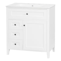 VanityFus 30-in White Bathroom Vanity Single Sink Combo Ceramic Top 1 door 4 drawers Adjustable Shelves
