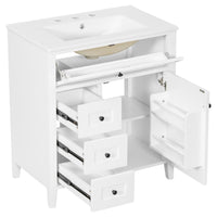 VanityFus 30-in White Bathroom Vanity Single Sink Combo Ceramic Top 1 door 4 drawers Adjustable Shelves