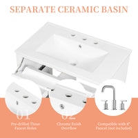 VanityFus 30-in White Bathroom Vanity Single Sink Combo Ceramic Top 1 door 4 drawers Adjustable Shelves
