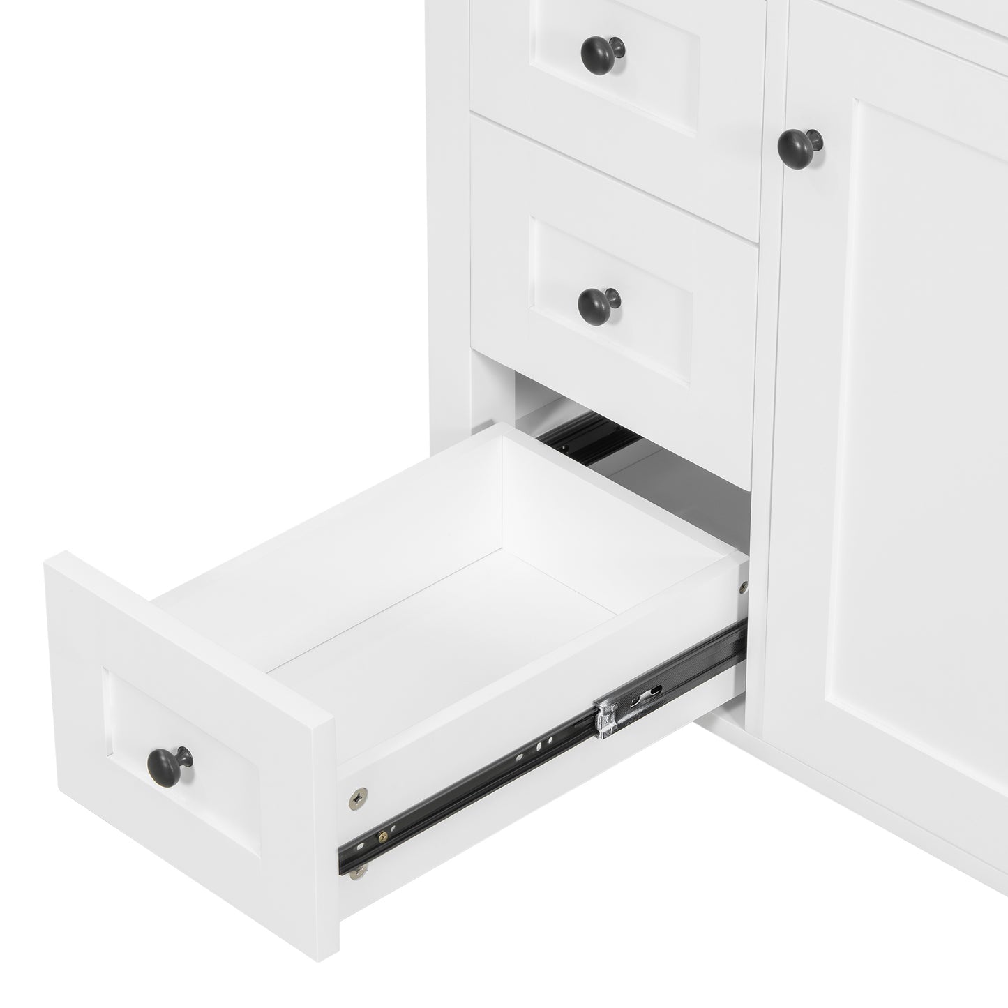 VanityFus 30-in White Bathroom Vanity Single Sink Combo Ceramic Top 1 door 4 drawers Adjustable Shelves