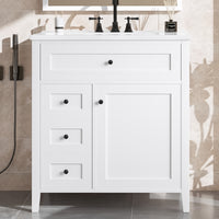 VanityFus 30-in White Bathroom Vanity Single Sink Combo Ceramic Top 1 door 4 drawers Adjustable Shelves