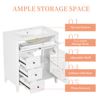 VanityFus 30-in White Bathroom Vanity Single Sink Combo Ceramic Top 1 door 4 drawers Adjustable Shelves