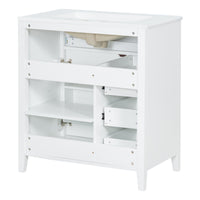 VanityFus 30-in White Bathroom Vanity Single Sink Combo Ceramic Top 1 door 4 drawers Adjustable Shelves