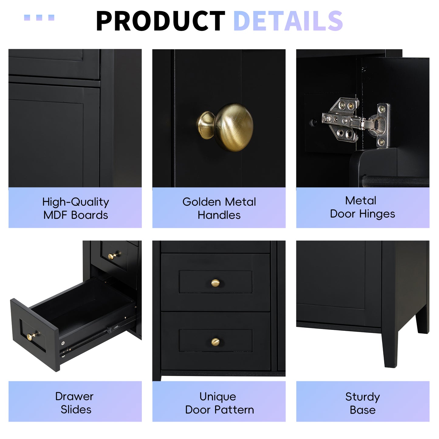 VanityFus 36-in Black Bathroom Vanity Single Sink Combo Ceramic Top 1 door 4 drawers Undermount Adjustable Shelves