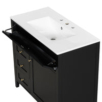 VanityFus 36-in Black Bathroom Vanity Single Sink Combo Ceramic Top 1 door 4 drawers Undermount Adjustable Shelves