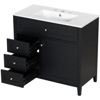 VanityFus 36-in Black Bathroom Vanity Single Sink Combo Ceramic Top 1 door 4 drawers Undermount Adjustable Shelves