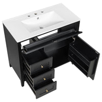 VanityFus 36-in Black Bathroom Vanity Single Sink Combo Ceramic Top 1 door 4 drawers Undermount Adjustable Shelves