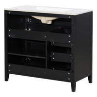 VanityFus 36-in Black Bathroom Vanity Single Sink Combo Ceramic Top 1 door 4 drawers Undermount Adjustable Shelves