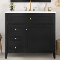 VanityFus 36-in Black Bathroom Vanity Single Sink Combo Ceramic Top 1 door 4 drawers Undermount Adjustable Shelves