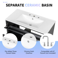 VanityFus 36-in Black Bathroom Vanity Single Sink Combo Ceramic Top 1 door 4 drawers Undermount Adjustable Shelves