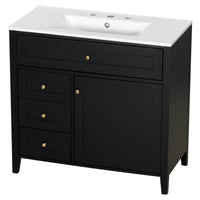 VanityFus 36-in Black Bathroom Vanity Single Sink Combo Ceramic Top 1 door 4 drawers Undermount Adjustable Shelves