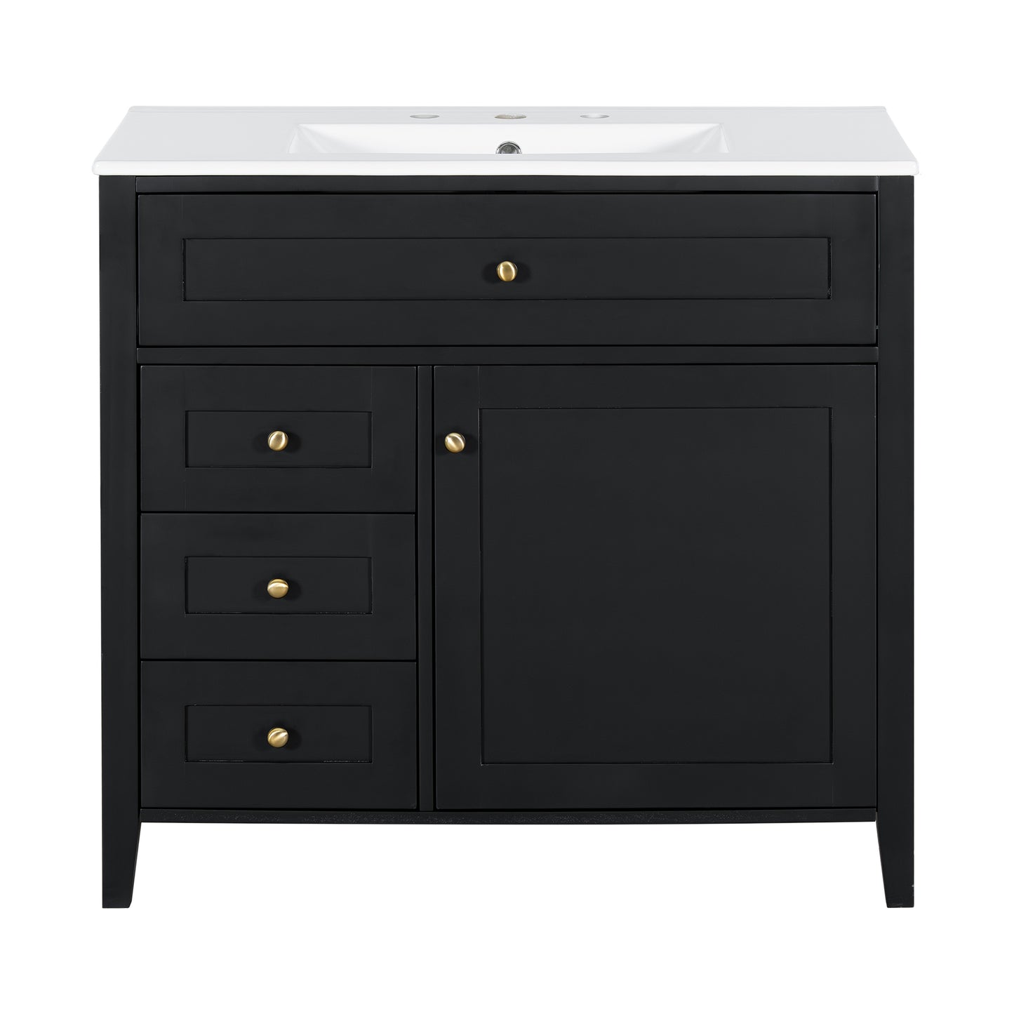 VanityFus 36-in Black Bathroom Vanity Single Sink Combo Ceramic Top 1 door 4 drawers Undermount Adjustable Shelves