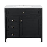 VanityFus 36-in Black Bathroom Vanity Single Sink Combo Ceramic Top 1 door 4 drawers Undermount Adjustable Shelves