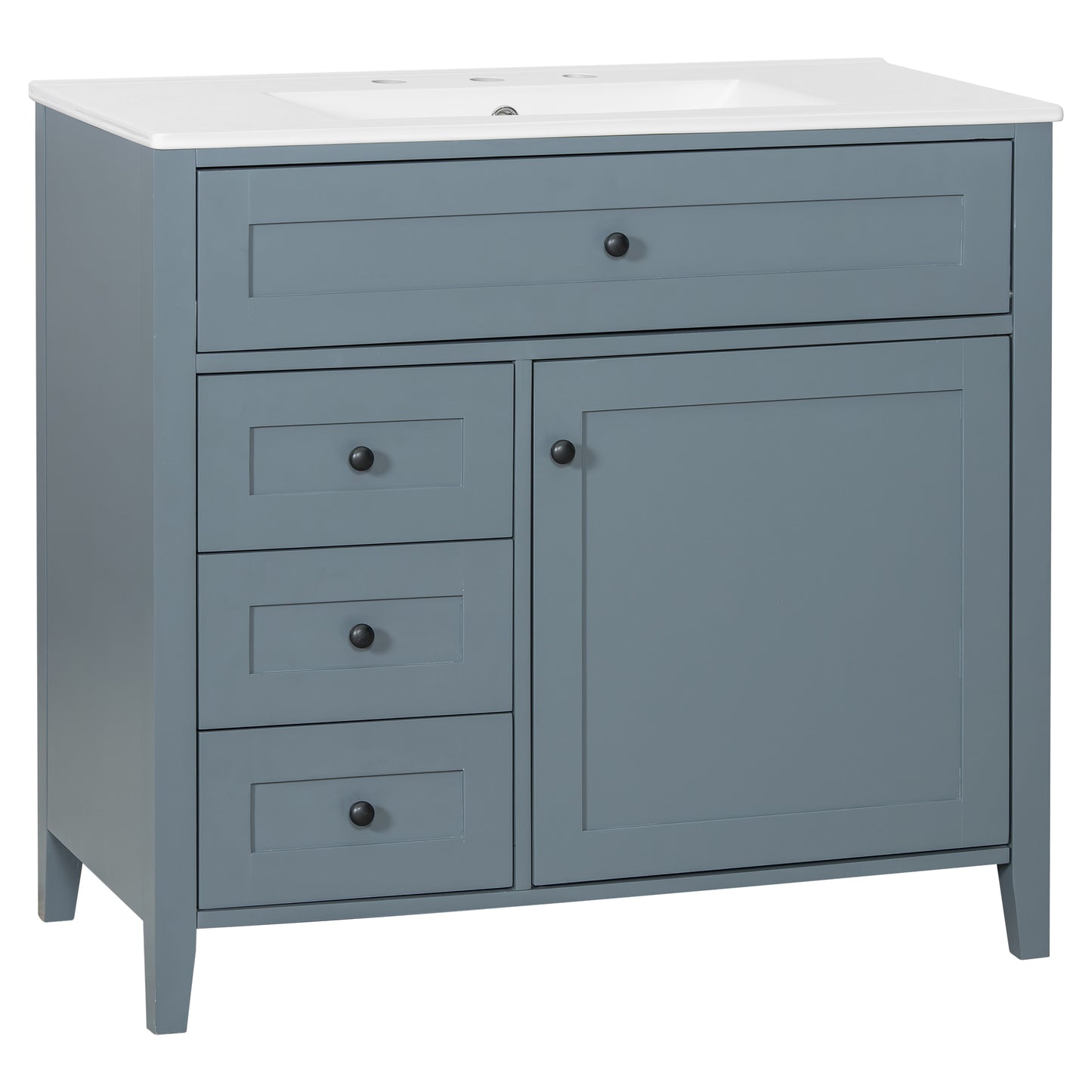 VanityFus 36-in Blue Grey Bathroom Vanity Single Sink Combo Ceramic Top 1 door 4 drawers Undermount Adjustable Shelves