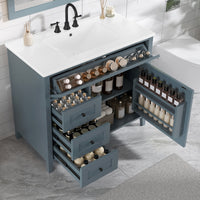 VanityFus 36-in Blue Grey Bathroom Vanity Single Sink Combo Ceramic Top 1 door 4 drawers Undermount Adjustable Shelves